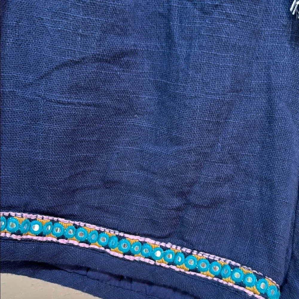 Earthbound Trading Navy XL Blue‎ Embellished Women's Elastic Tie Waist Shorts